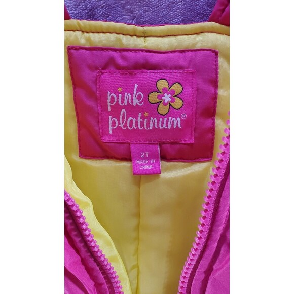 Pink Platinum Snow Bib Adjustable Straps Snow Suit Pink Yellow Girls Size 2T - Picture 4 of 10